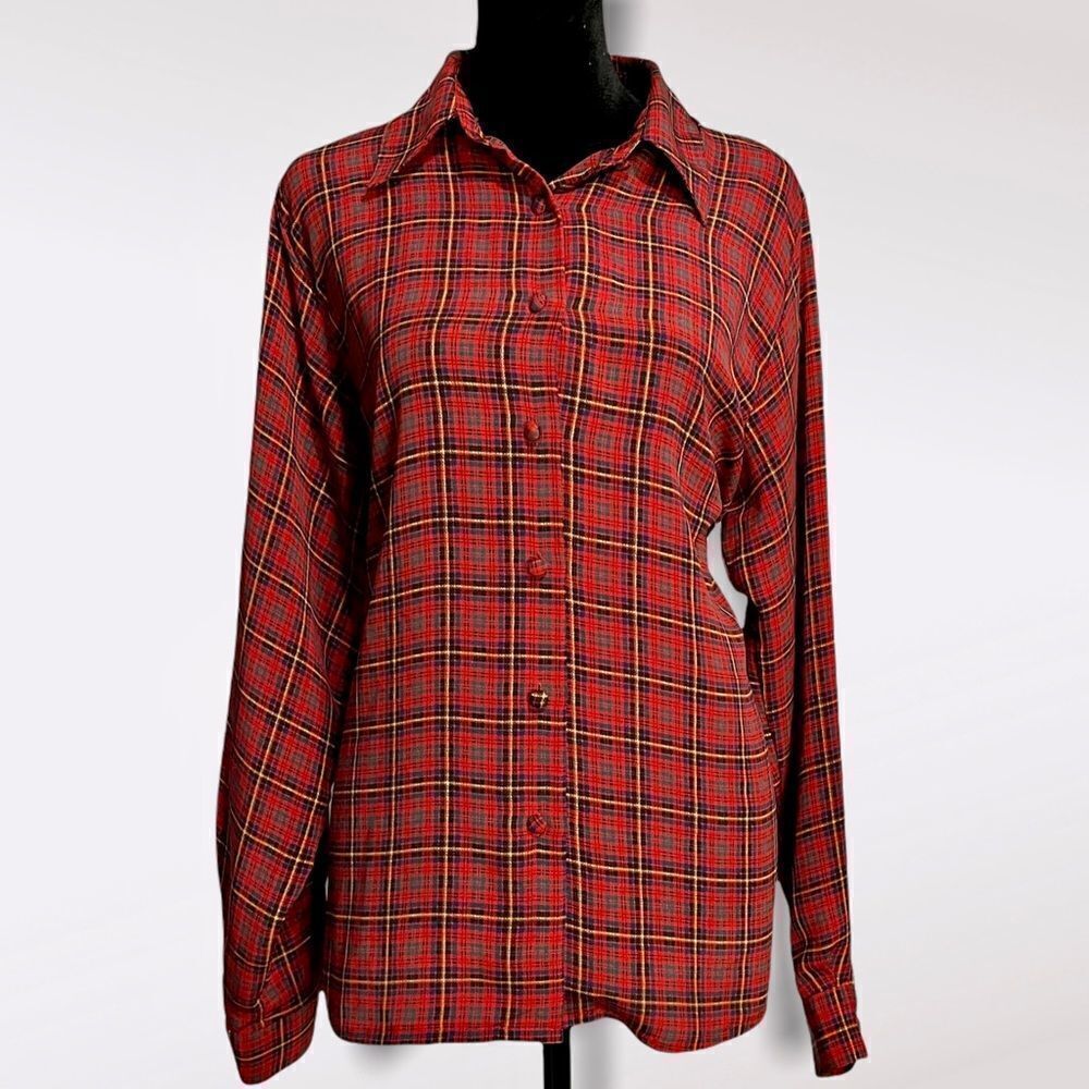 Yves St. Clair Button Up Shirt Women's 12 Multicolor VTG Plaid Casual Top Career